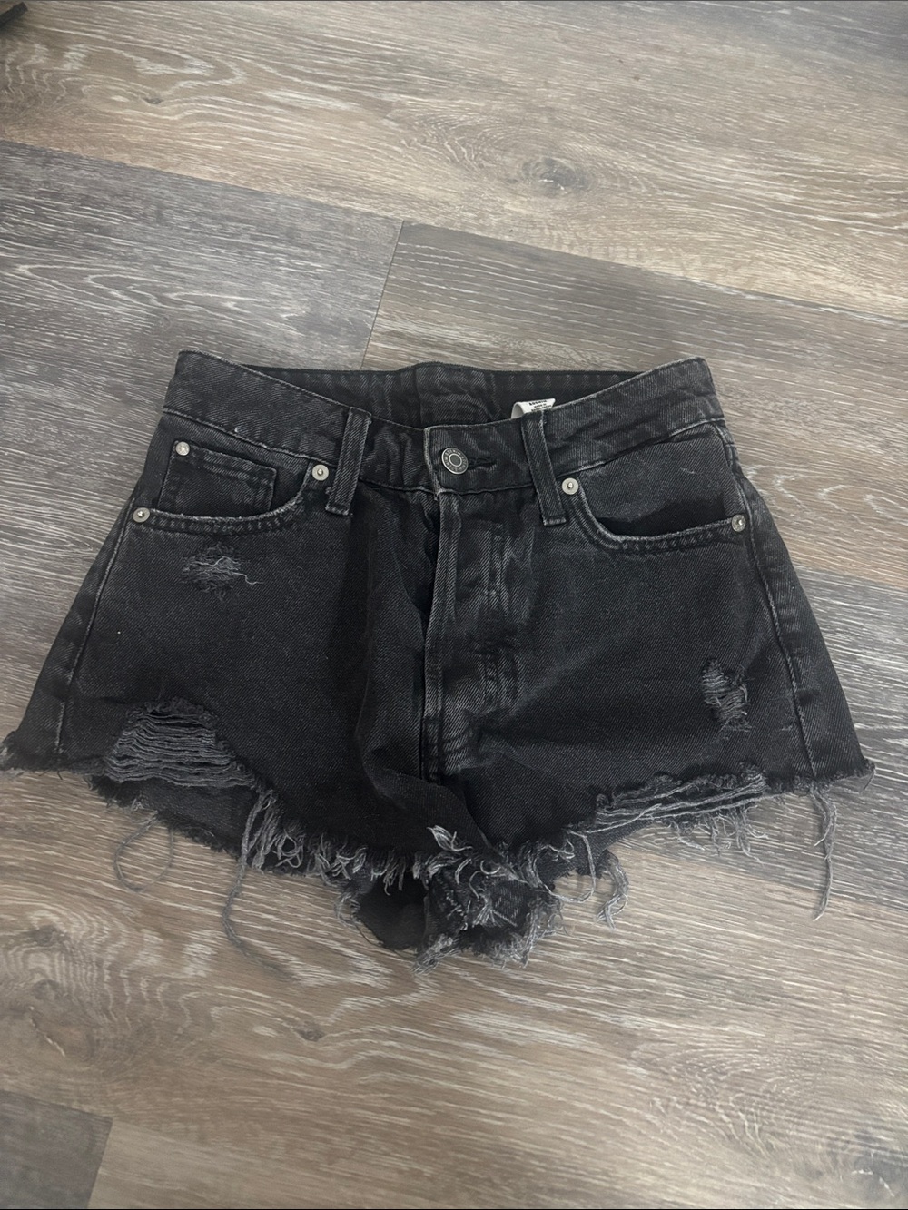 H&M Black Distressed Denim Cutoff Shorts